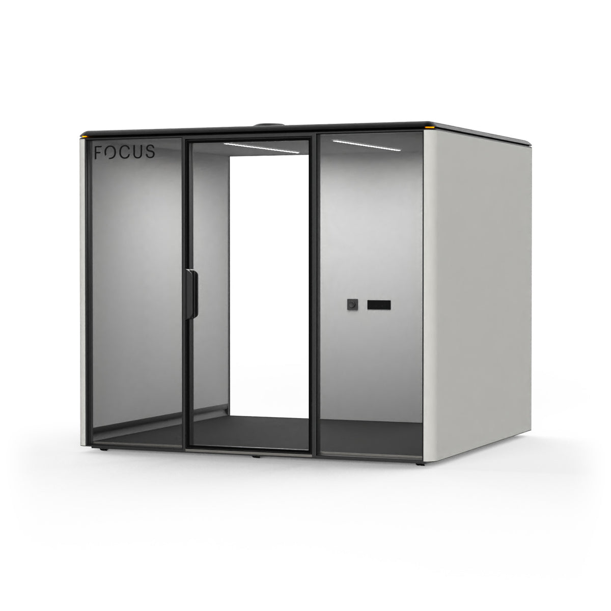 Focus Meet conference room pod in Chalk with no furniture, seen from the front right